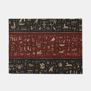 Ancient Egyptian hieroglyphs - Black Red Leather Doormat