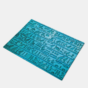 Ancient Egyptian Hieroglyphs Blue Doormat