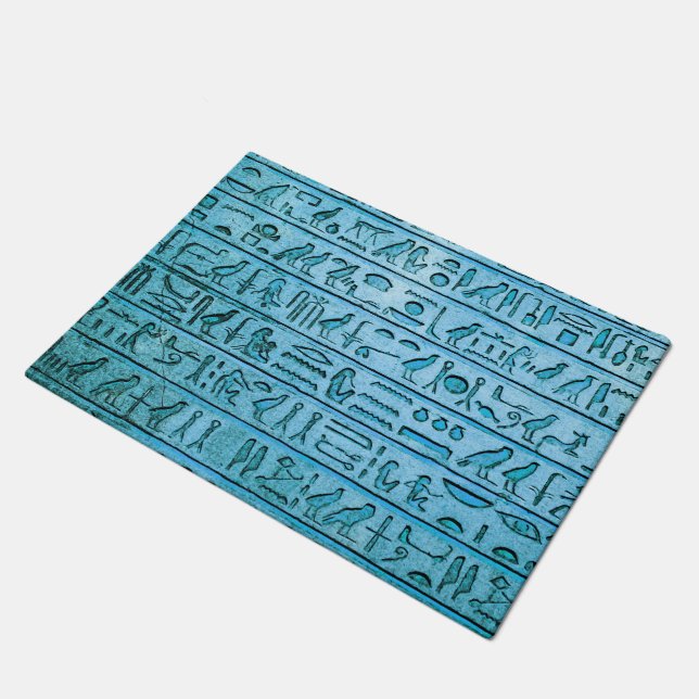Ancient Egyptian Hieroglyphs Blue Doormat (Angled)