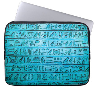 Ancient Egyptian Hieroglyphs Blue Laptop Sleeves