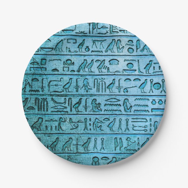 Ancient Egyptian Hieroglyphs Blue Paper Plates (Front)