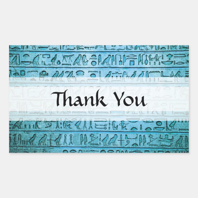 Ancient Egyptian Hieroglyphs Blue Thank You Sticker (Front)