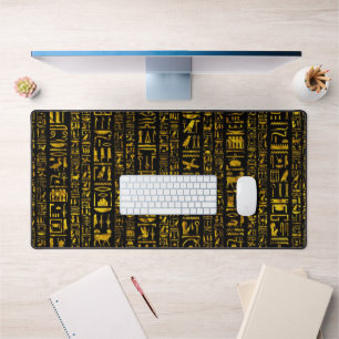 Ancient Egyptian hieroglyphs gold and black colour Desk Mat