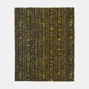Ancient Egyptian hieroglyphs gold and black colour Fleece Blanket