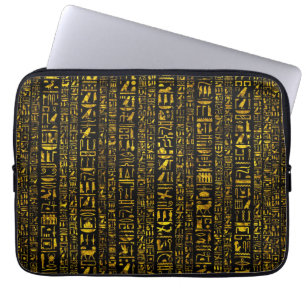 Ancient Egyptian hieroglyphs gold and black colour Laptop Sleeve