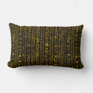 Ancient Egyptian hieroglyphs gold and black colour Lumbar Pillow