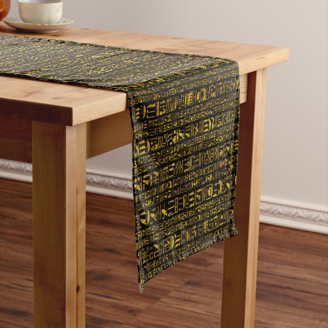 Ancient Egyptian hieroglyphs gold and black colour Short Table Runner (In Situ)