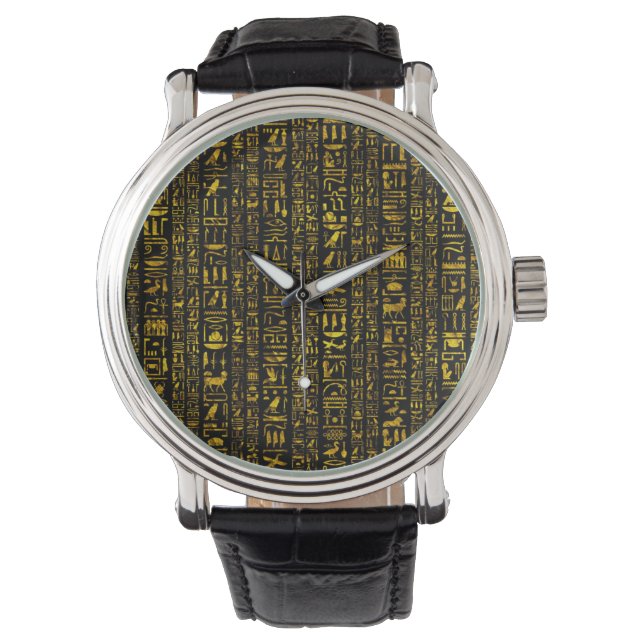 Ancient Egyptian hieroglyphs gold and black colour Watch (Front)