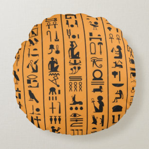 Ancient Egyptian Hieroglyphs Golden Nursery Decora Round Pillow