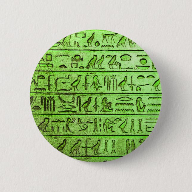 Ancient Egyptian Hieroglyphs Green 2 Inch Round Button (Front)