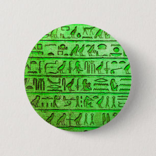 Ancient Egyptian Hieroglyphs Green 2 Inch Round Button