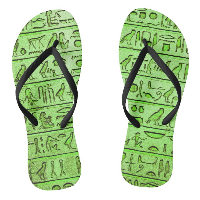 Ancient Egyptian Hieroglyphs Green Flip Flops (Footbed)