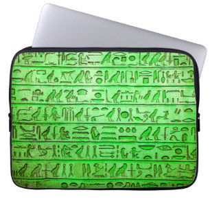 Ancient Egyptian Hieroglyphs Green Laptop Sleeve