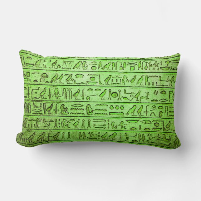 Ancient Egyptian Hieroglyphs Green Lumbar Pillow (Front)