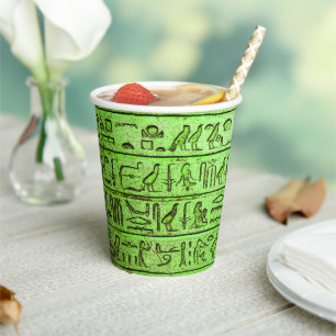 Ancient Egyptian Hieroglyphs Green Paper Cup