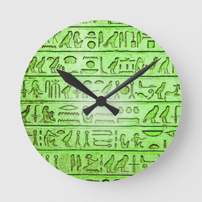 Ancient Egyptian Hieroglyphs Green Round Clock (Front)