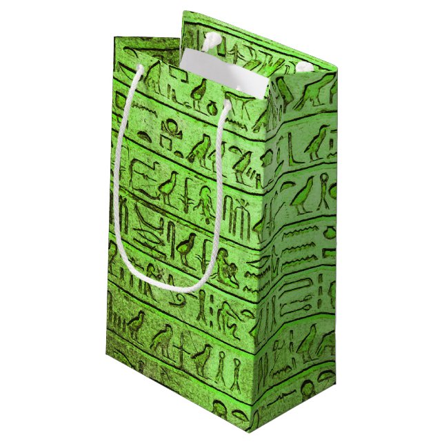 Ancient Egyptian Hieroglyphs Green Small Gift Bag (Back Angled)