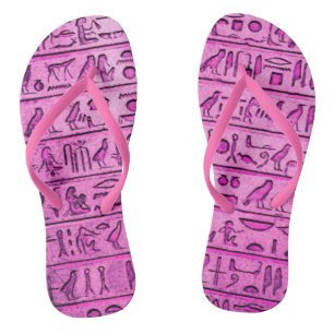 Ancient Egyptian Hieroglyphs Purple  Flip Flops