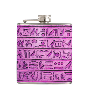 Ancient Egyptian Hieroglyphs Purple Hip Flask