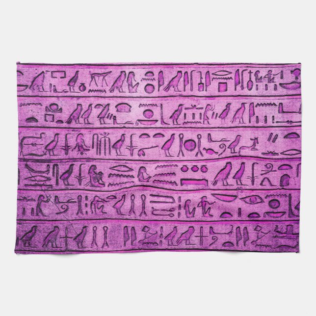 Ancient Egyptian Hieroglyphs Purple Kitchen Towel (Horizontal)