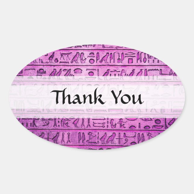 Ancient Egyptian Hieroglyphs Purple Oval Sticker (Front)
