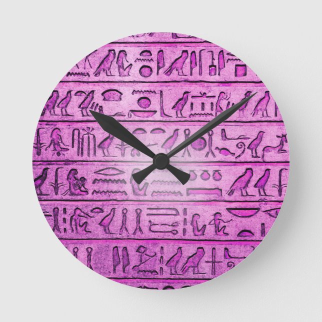 Ancient Egyptian Hieroglyphs Purple Round Clock (Front)