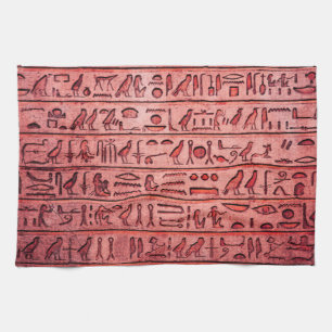 Ancient Egyptian Hieroglyphs Red Kitchen Towel