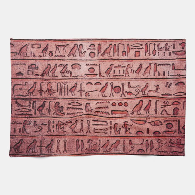 Ancient Egyptian Hieroglyphs Red Kitchen Towel (Horizontal)