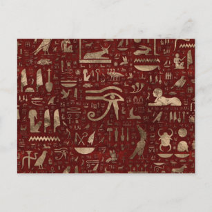Ancient Egyptian hieroglyphs Red Leather and gold Postcard