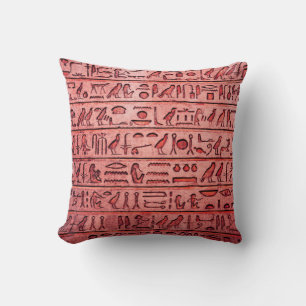 Ancient Egyptian Hieroglyphs - Red Square Pillow