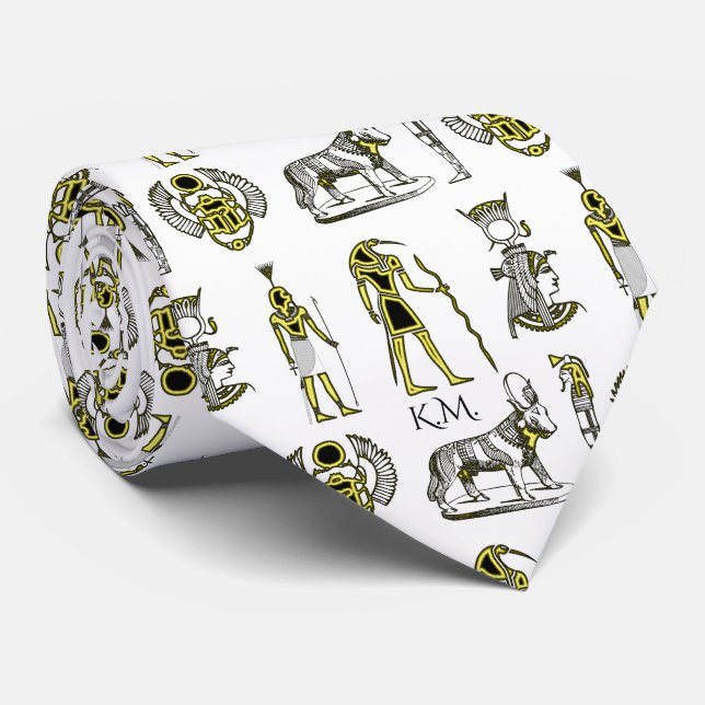 Ancient Egyptian Hieroglyphs Symbols Monogram Tie (Rolled)