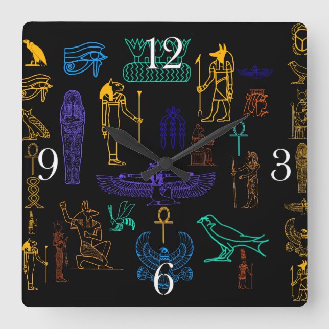 Ancient Egyptian Hieroglyphs & Symbols Square Wall Clock (Front)
