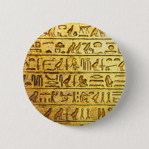 Ancient Egyptian Hieroglyphs Yellow 2 Inch Round Button