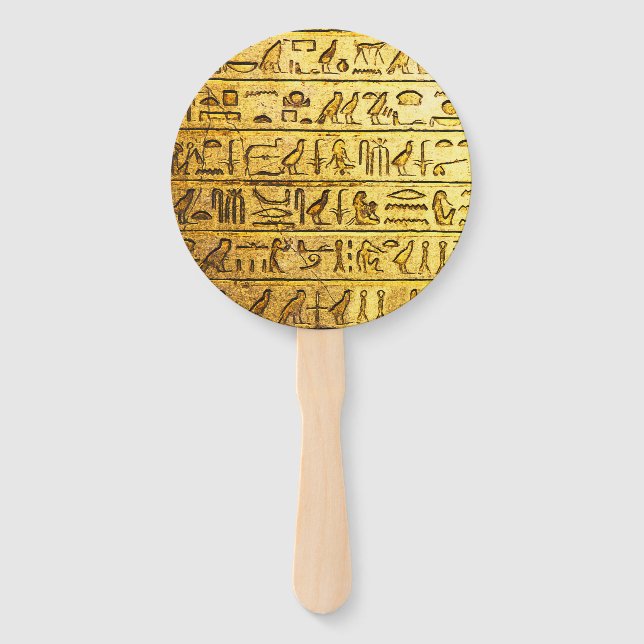 Ancient Egyptian Hieroglyphs Yellow Hand Fan (Front)