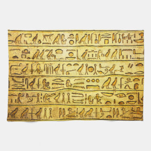 Ancient Egyptian Hieroglyphs Yellow Kitchen Towel