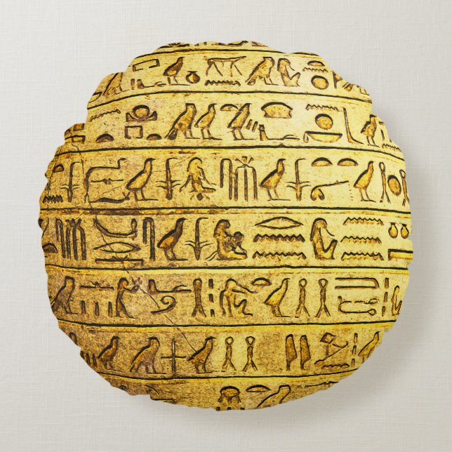 Ancient Egyptian Hieroglyphs Yellow Round Pillow (Front)