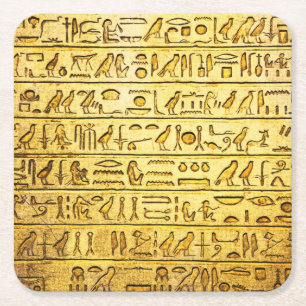 Ancient Egyptian Hieroglyphs Yellow Square Paper Coaster