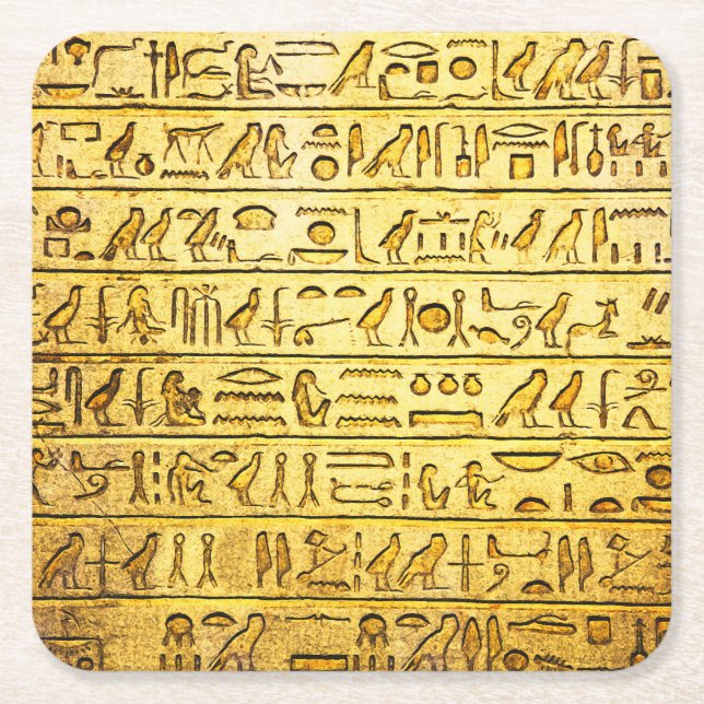 Ancient Egyptian Hieroglyphs Yellow Square Paper Coaster (Front)