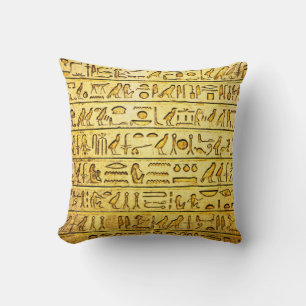 Ancient Egyptian Hieroglyphs - Yellow Throw Pillow