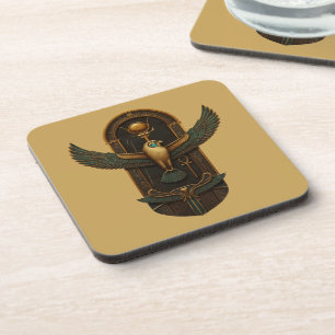 Ancient Egyptian Horus Falcon Winged Sun Symbol Coaster