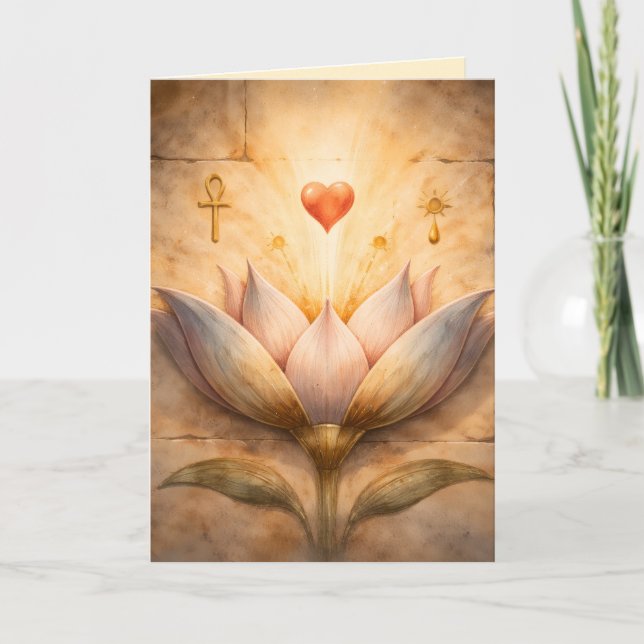 Ancient Egyptian Lotus Valentine Watercolor Art Card (Front)