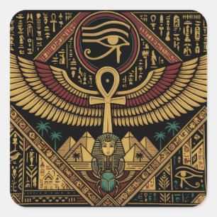 Ancient Egyptian Motifs Ankh Symbol & Eye of Horus Square Sticker