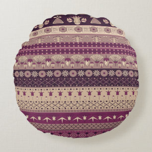 Ancient Egyptian ornament Tribal seamless pattern. Round Pillow