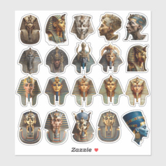 Ancient Egyptian Pharaoh Faces Stickers | Gold 3D 
