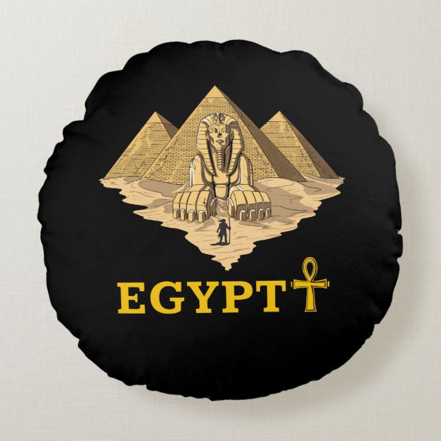 Ancient Egyptian Pyramids Sphinx Sacred Geometry Round Pillow (Front)