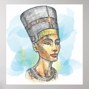Ancient Egyptian Queen Nefertiti Bust Sketch Poster