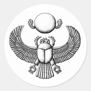Ancient Egyptian Scarab Black and White Classic Round Sticker