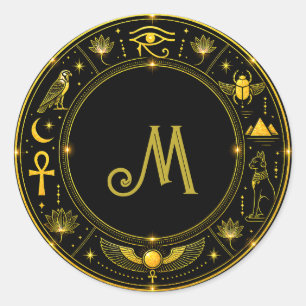 Ancient Egyptian Symbols Black Gold Pattern Luxury Classic Round Sticker