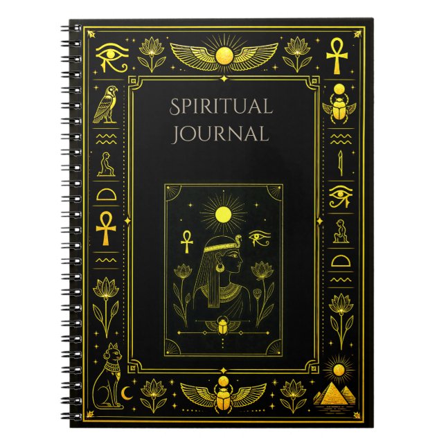 Ancient Egyptian Symbols Black Gold Pattern Luxury Notebook (Front)