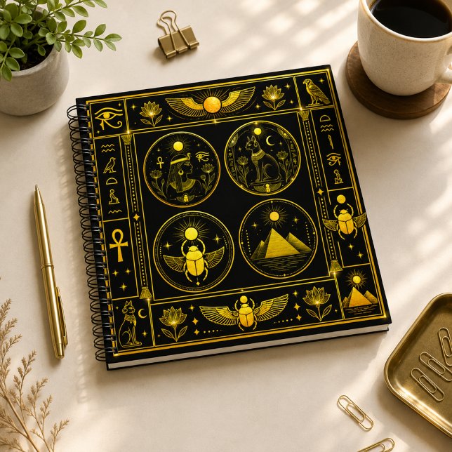 Ancient Egyptian Symbols Black Gold Pattern Luxury Notebook (Creator Uploaded)